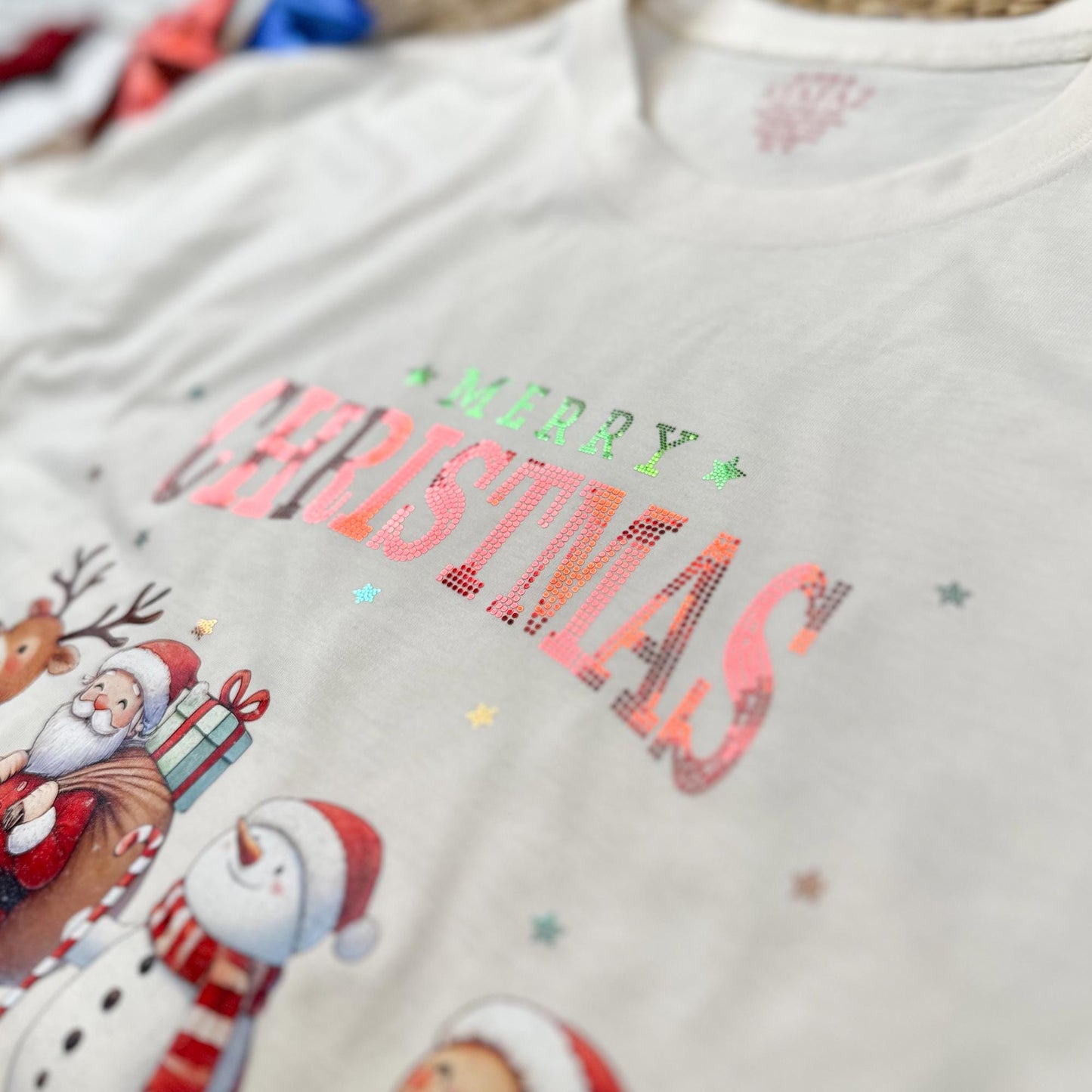 Sparkly Merry Christmas Shirt - Retro Xmas Parade Tee with Glitter & Festive Holiday Characters - Funny Gift