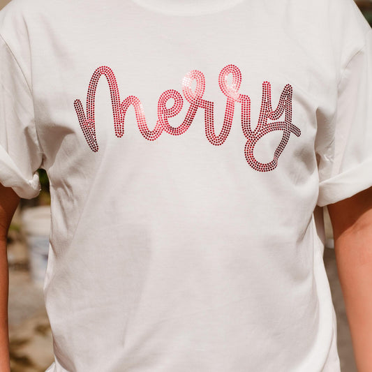 Red Sequin Merry Christmas Shirt, Sparkly Xmas Holiday Tee, Glitter Festive Top, Bling Bling Matching Family Outfits, Cheerful Celebration Clothes (139 chars)