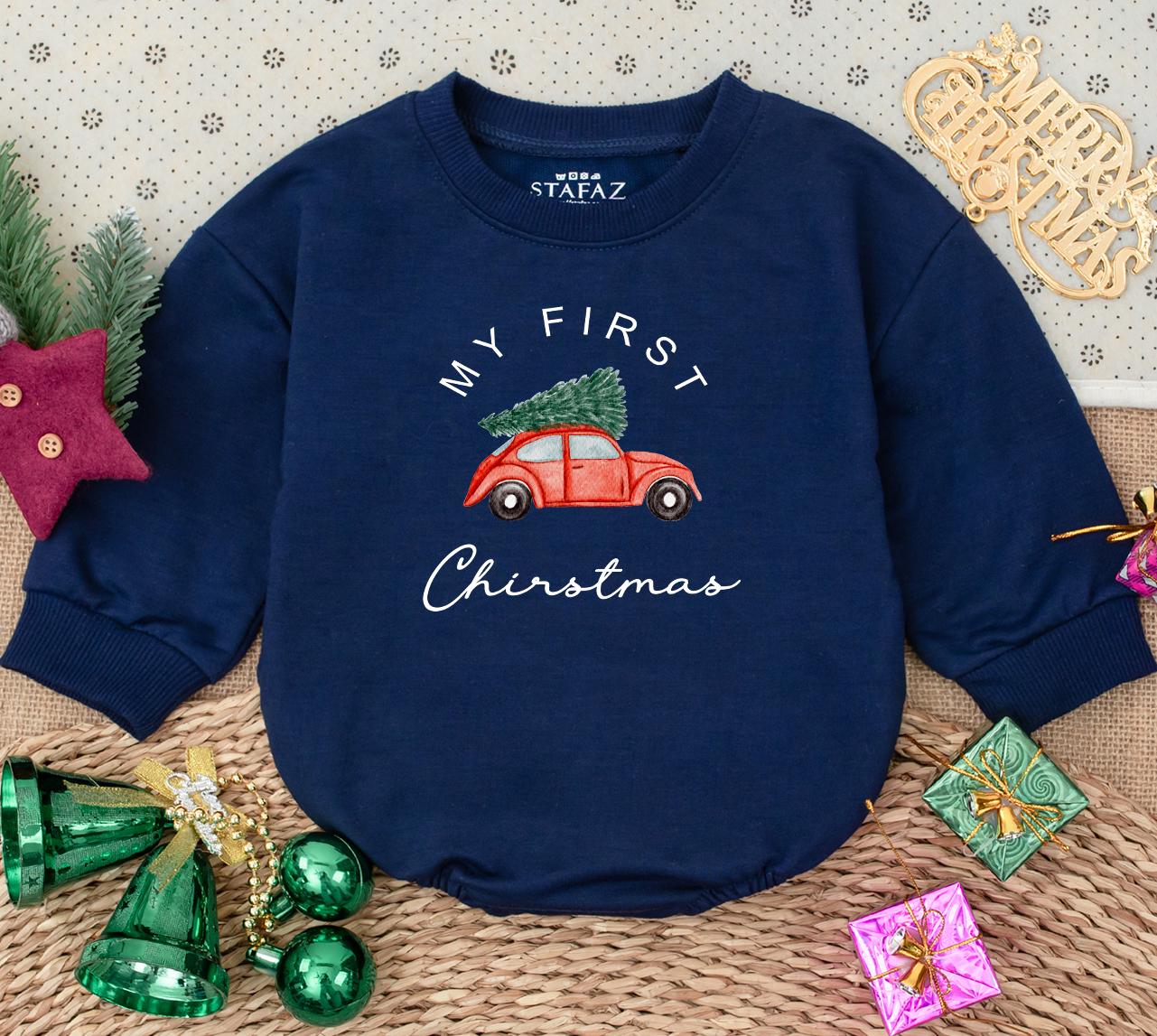 My First Christmas Romper Sweatshirt Baby Red Car Christmas Tree Holiday Outfit Newborn Bodysuit Winter Clothes Gift