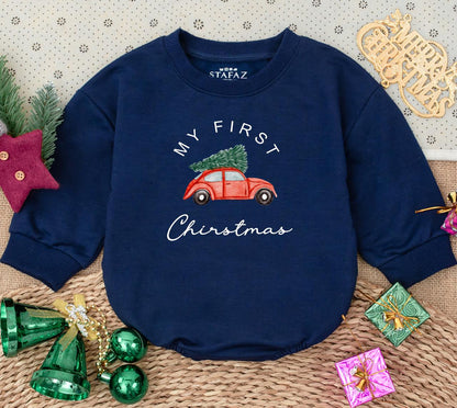 My First Christmas Romper Sweatshirt Baby Red Car Christmas Tree Holiday Outfit Newborn Bodysuit Winter Clothes Gift