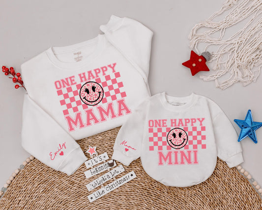 One Happy Babe Birthday Sweatshirt Smiley Face Outfit Mommy and Me First Birthday Matching Family Party Clothes