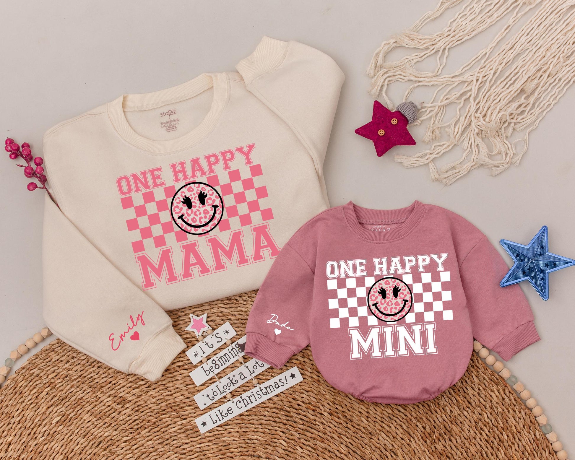One Happy Babe Birthday Sweatshirt Smiley Face Outfit Mommy and Me First Birthday Matching Family Party Clothes