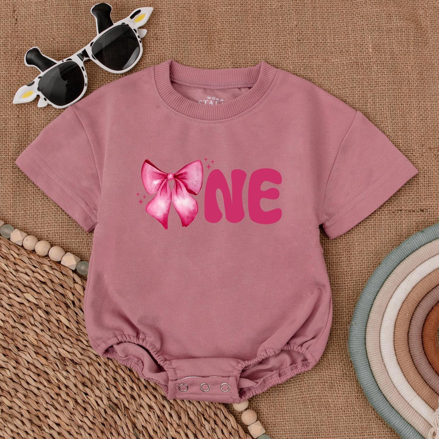 Birthday Girl Pink Bow Romper Personalized 1st Birthday Outfit Baby Girl Clothes Soft Cotton Bodysuit, Pink Bow Party Coquette Gift Newborn (139 chars)