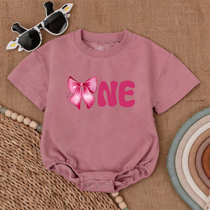 Birthday Girl Pink Bow Romper Personalized 1st Birthday Outfit Baby Girl Clothes Soft Cotton Bodysuit, Pink Bow Party Coquette Gift Newborn (139 chars)