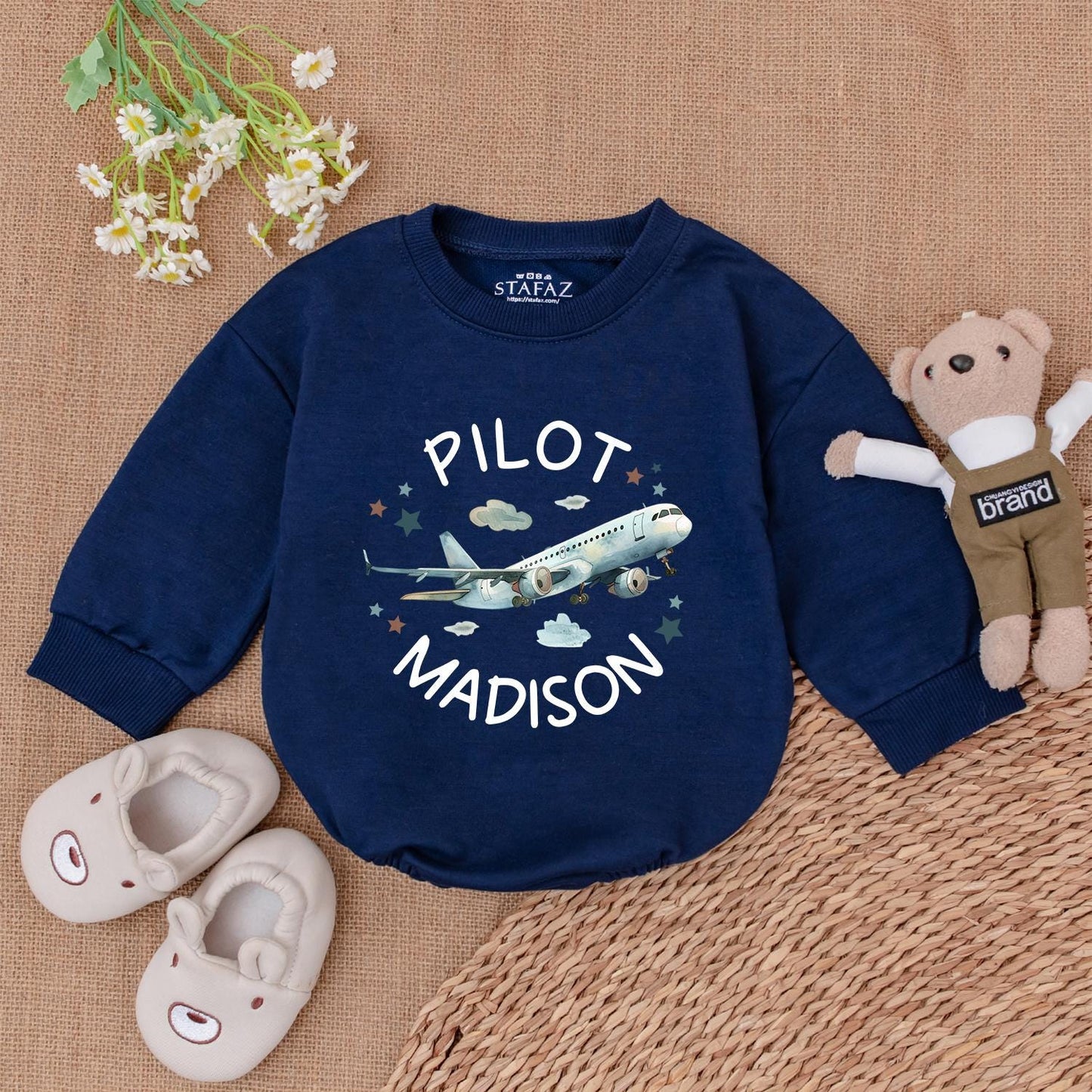 Personalized Name Pilot Romper Baby Boy Airplane Kids Gift Future Aviator Newborn Bodysuit Airplane Lover Toddler Outfit