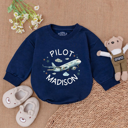 Personalized Name Pilot Romper Baby Boy Airplane Kids Gift Future Aviator Newborn Bodysuit Airplane Lover Toddler Outfit