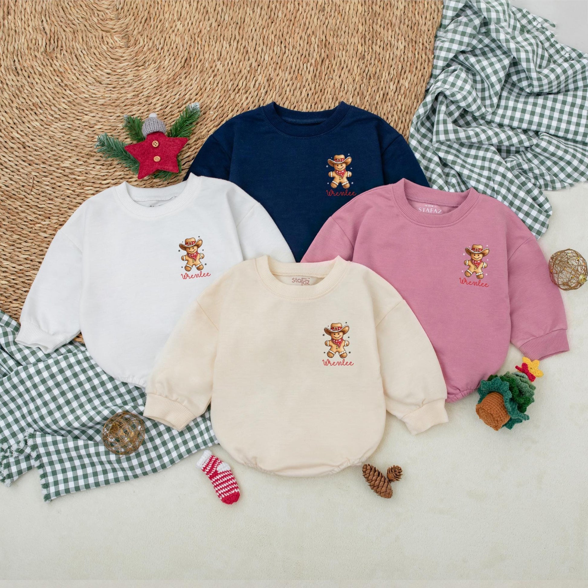 Custom Name Howdy Christmas Romper, Vintage Western Baby Bodysuit, Personalized First Christmas Outfit, Cowboy Gingerbread Baby Clothes, Christmas Gift (139)
