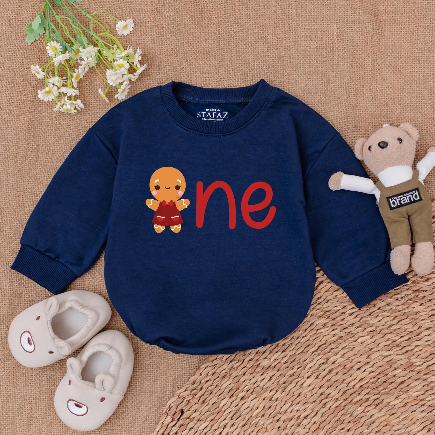 Gingerbread One First Birthday Romper Christmas Cookie Baby Bodysuit Boy Girl Festive Celebration Outfit Soft Cotton Holiday Gift for Newborn