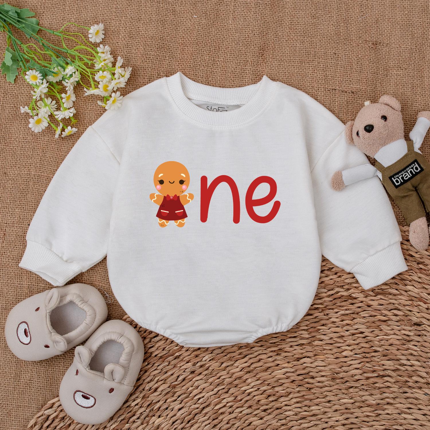 Gingerbread One First Birthday Romper Christmas Cookie Baby Bodysuit Boy Girl Festive Celebration Outfit Soft Cotton Holiday Gift for Newborn