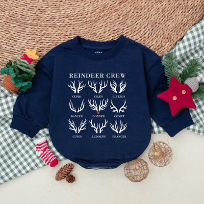 Reindeer Crew Romper: Vintage Christmas Baby Bodysuit, Blitzen & Cupid Holiday Outfit, Cute First Christmas Winter Clothes, Soft Cotton Gift 137