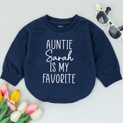 Auntie Is My Favorite Baby Romper Dark Grey Print Simple Modern Design Gift for New Aunt Pregnancy Reveal Baby Bodysuit