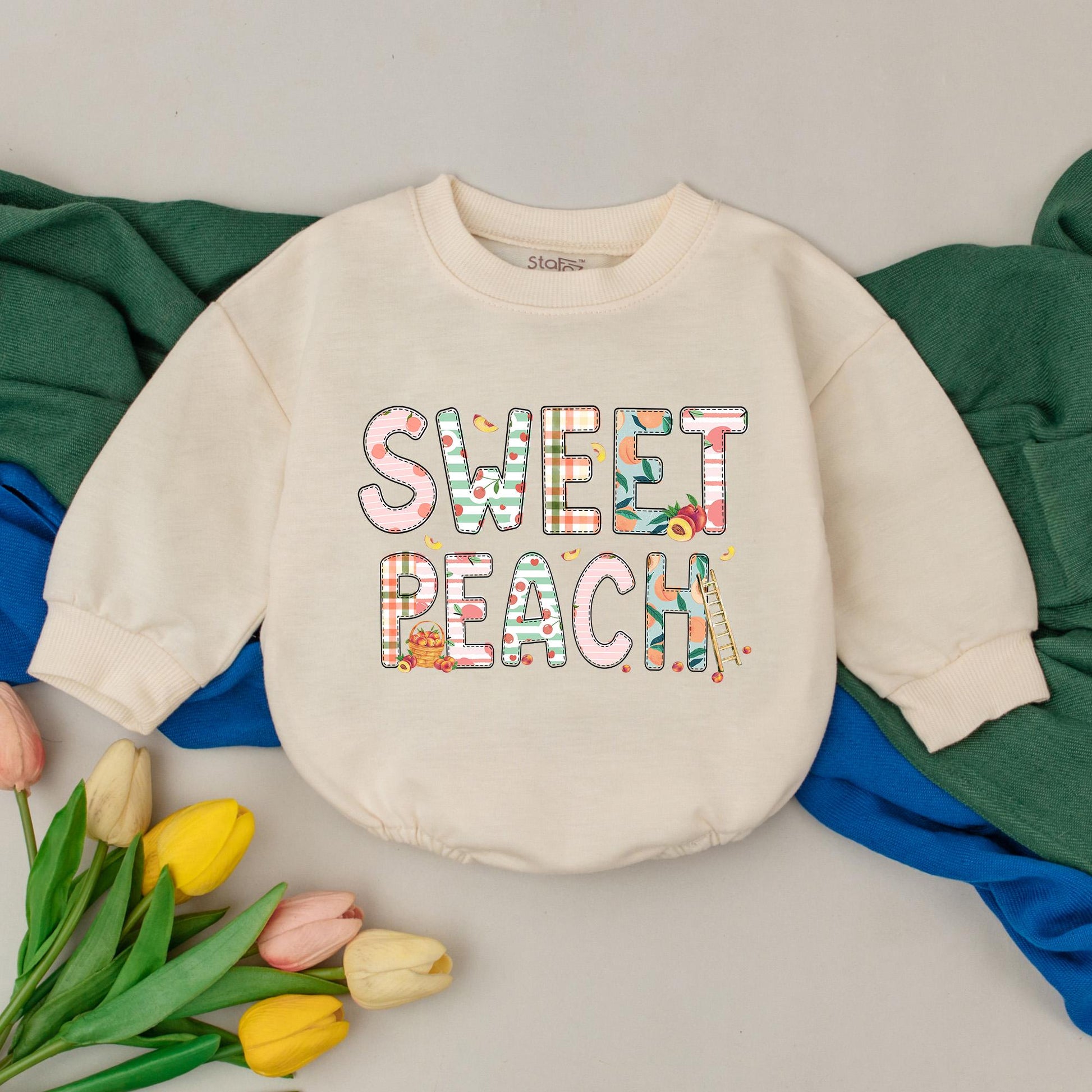Sweet Peach Bubble Romper for Baby Girls First Birthday Outfit Whimsical Peachy Design Newborn Shower Gift Comfortable Infant Bodysuit