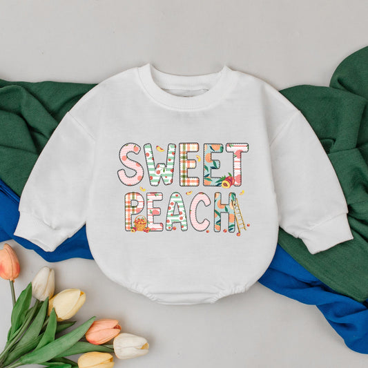 Sweet Peach Bubble Romper for Baby Girls First Birthday Outfit Whimsical Peachy Design Newborn Shower Gift Comfortable Infant Bodysuit