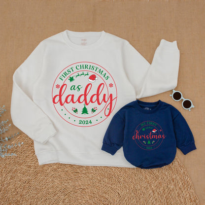 Personalized First Christmas Family Matching Sweatshirt 2024 for Mom Dad Baby & Big Brother Sister Whimsical Sweaters