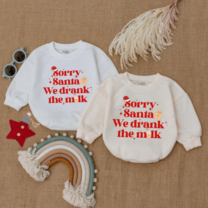 Sorry Santa Drank the Milk Bodysuit Baby's First Christmas Outfit Twin Holiday Romper Cheerful Newborn Clothes Cartoonish Christmas Present Cute Infant 135