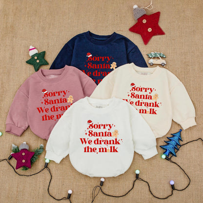 Sorry Santa Drank the Milk Bodysuit Baby's First Christmas Outfit Twin Holiday Romper Cheerful Newborn Clothes Cartoonish Christmas Present Cute Infant 135