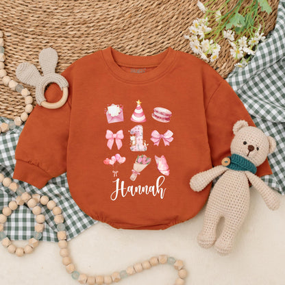 Personalized Pink Bow First Birthday Romper for Baby Girl with Name Adorable Celebration Outfit Soft Cotton Bubble Bodysuit One Year Old Era Gift