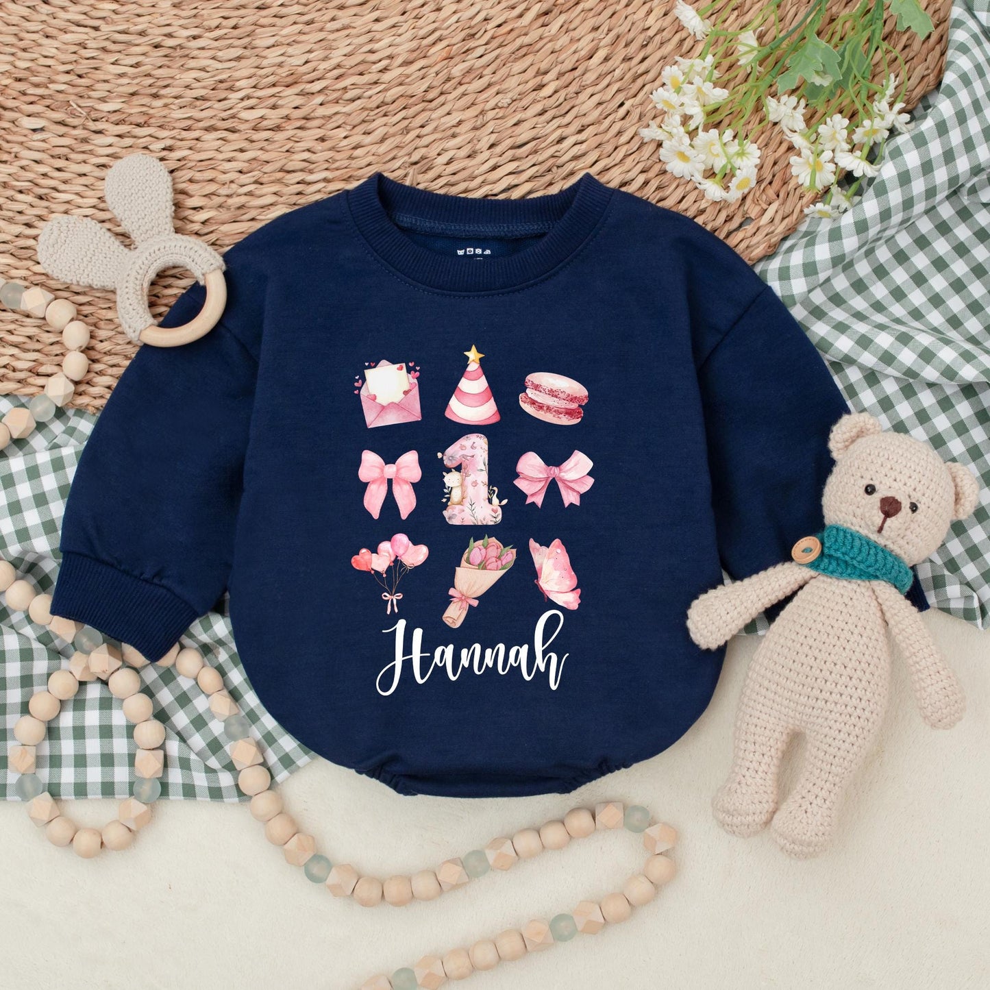 Personalized Pink Bow First Birthday Romper for Baby Girl with Name Adorable Celebration Outfit Soft Cotton Bubble Bodysuit One Year Old Era Gift