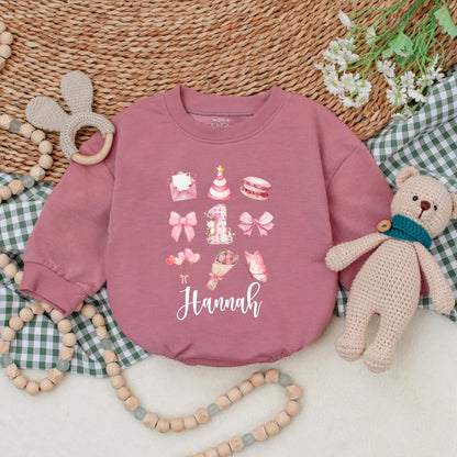 Personalized Pink Bow First Birthday Romper for Baby Girl with Name Adorable Celebration Outfit Soft Cotton Bubble Bodysuit One Year Old Era Gift