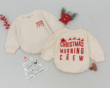 Christmas Morning Crew Matching Family Sweatshirts, Red Vintage Santa Sleigh Design, Mama, Mini & Me, Festive Holiday Outfit, Merry Christmas Sweatshirt
