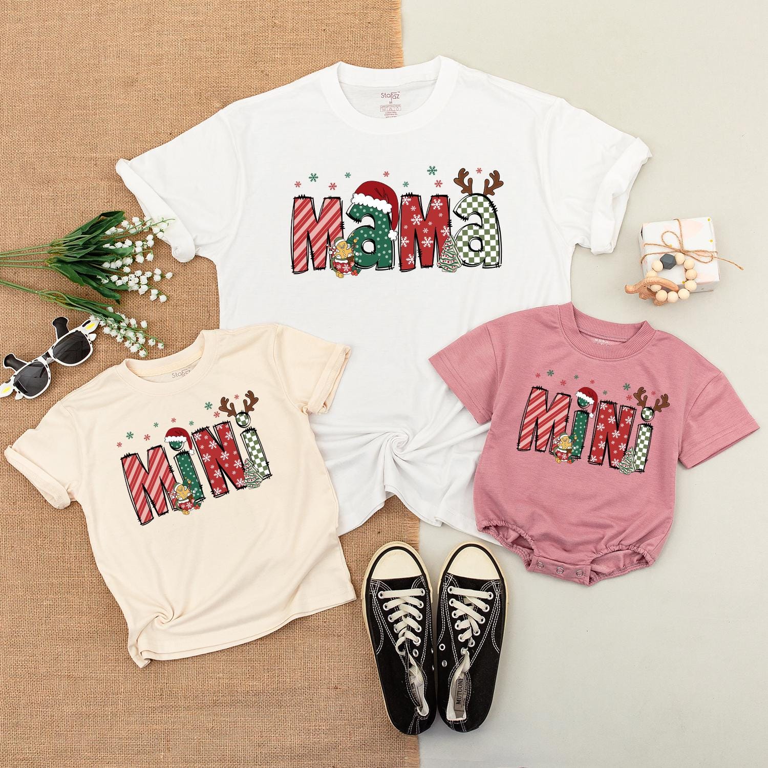 Festive Mama and Mini Christmas Matching Shirts, Playful Holiday Outfits for Mom and Son, Baby's First Christmas, Retro Style, Very Merry, Gift for Her (136 chars)