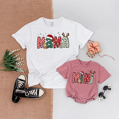 Festive Mama and Mini Christmas Matching Shirts, Playful Holiday Outfits for Mom and Son, Baby's First Christmas, Retro Style, Very Merry, Gift for Her (136 chars)