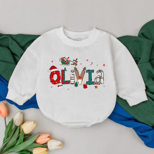 Personalized Christmas Baby Romper Festive Santa & Reindeer Design Holiday Plaid Infant Outfit First Christmas Gift New Baby Boy Girl