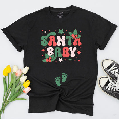Pregnant Santa Baby Christmas Maternity Sweatshirt Vintage Retro Style New Mom Gift Pregnancy Reveal Expecting Festive Holiday Tee