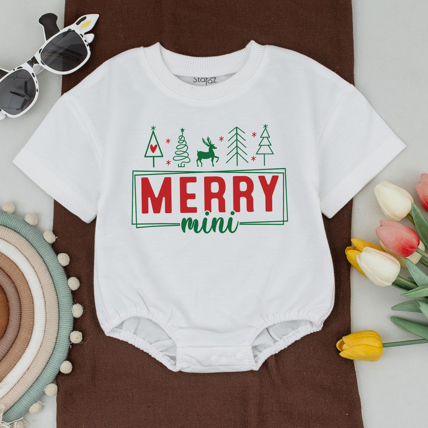Merry Mama and Mini Christmas T-Shirts, Red and Green Matching Family Outfits for Mom and Boy, Festive Holiday Gift, First Christmas Tee 139 chr