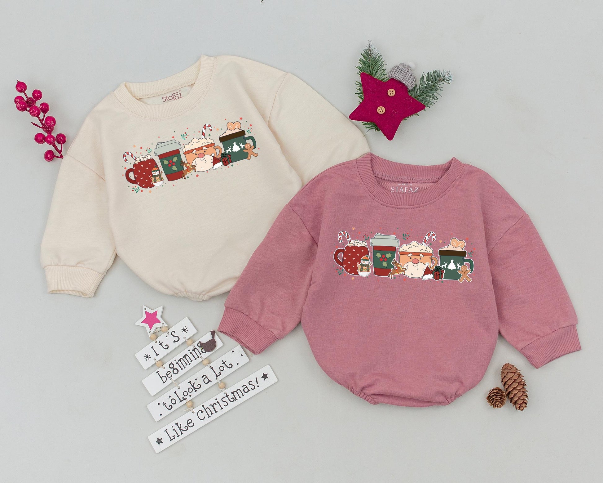 Cute Christmas Coffee Cup Bubble Romper Newborn Baby Outfit Adorable Festive Snowman Gingerbread Reindeer Design Infant Bodysuit Gift