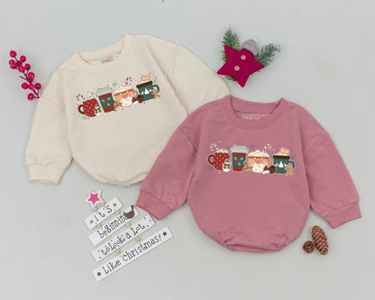 Cute Christmas Coffee Cup Bubble Romper Newborn Baby Outfit Adorable Festive Snowman Gingerbread Reindeer Design Infant Bodysuit Gift