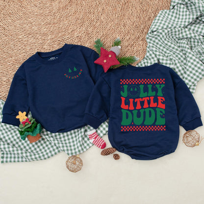 Jolly Little Dude Christmas Romper: Retro Baby Boy Outfit with Checkerboard Fun! Holiday Bodysuit, Winter Clothes, Perfect First Christmas Gift Idea (139)