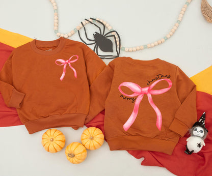 Merry Christmas Bow Sweater Outfit, Mommy and Me Matching Red Bow Sweatshirt, Baby Toddler Holiday Romper, Christmas Coquette Clothes Cute Xmas Gift (139 chars)