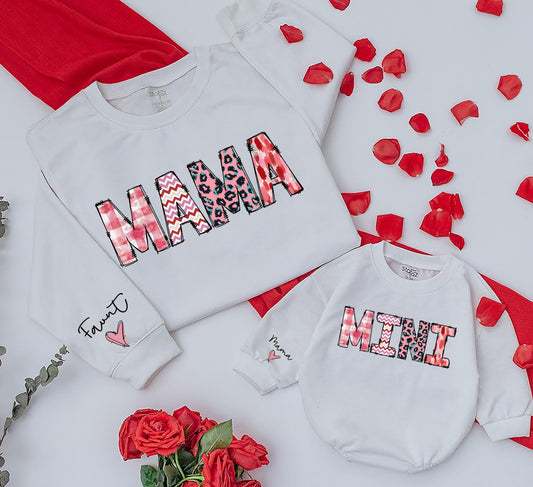 Mama & Mini Patterned Sweatshirts Cozy Matching Outfits for Valentine's Day & Everyday Adventures Baby Girl Gift