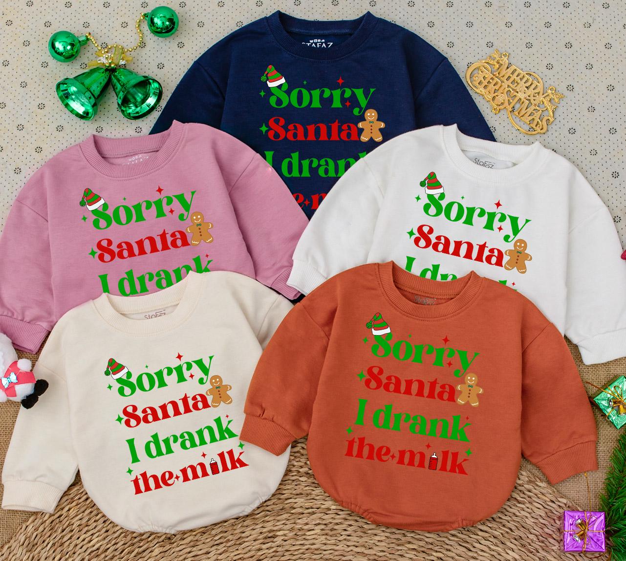 Sorry Santa I Drank The Milk Baby Romper First Christmas Outfit Long Sleeve Cute Newborn Infant Bodysuit Cozy Holiday Gift for Babies