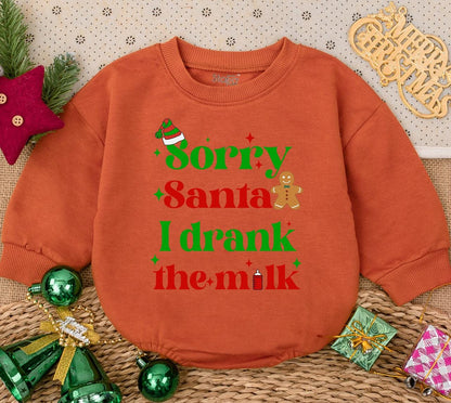 Sorry Santa I Drank The Milk Baby Romper First Christmas Outfit Long Sleeve Cute Newborn Infant Bodysuit Cozy Holiday Gift for Babies