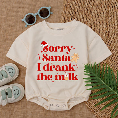 Sorry Santa I Drank The Milk Baby Romper Cute Christmas Bodysuit Festive Holiday Outfit with Santa Hat Gingerbread Man Milk Bottle Cozy Newborn Gift