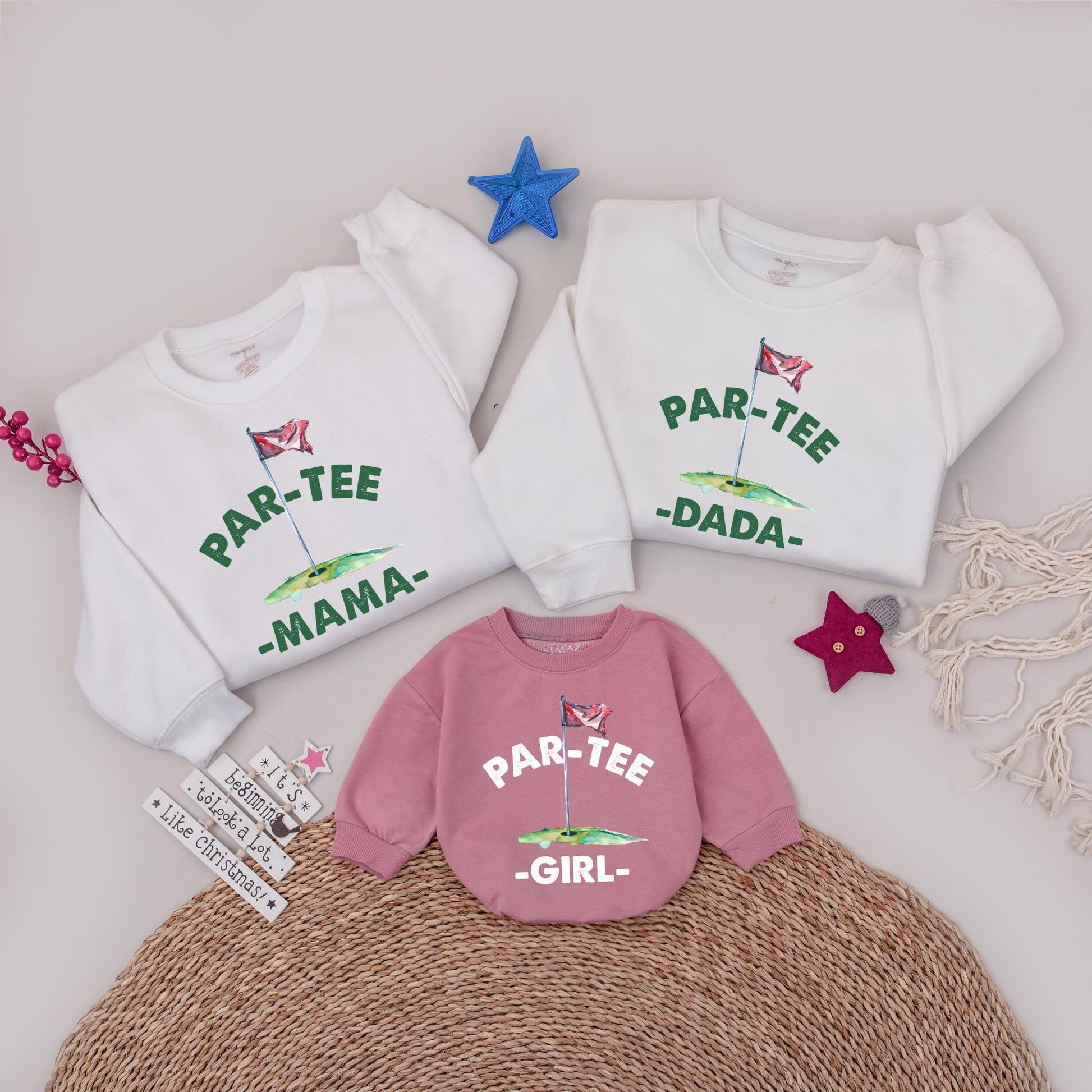 Personalized Golf Par-Tee Family Birthday Sweatshirts Mama Dada Girl Matching Outfits Fun Golf Green Hole-in-One Celebration