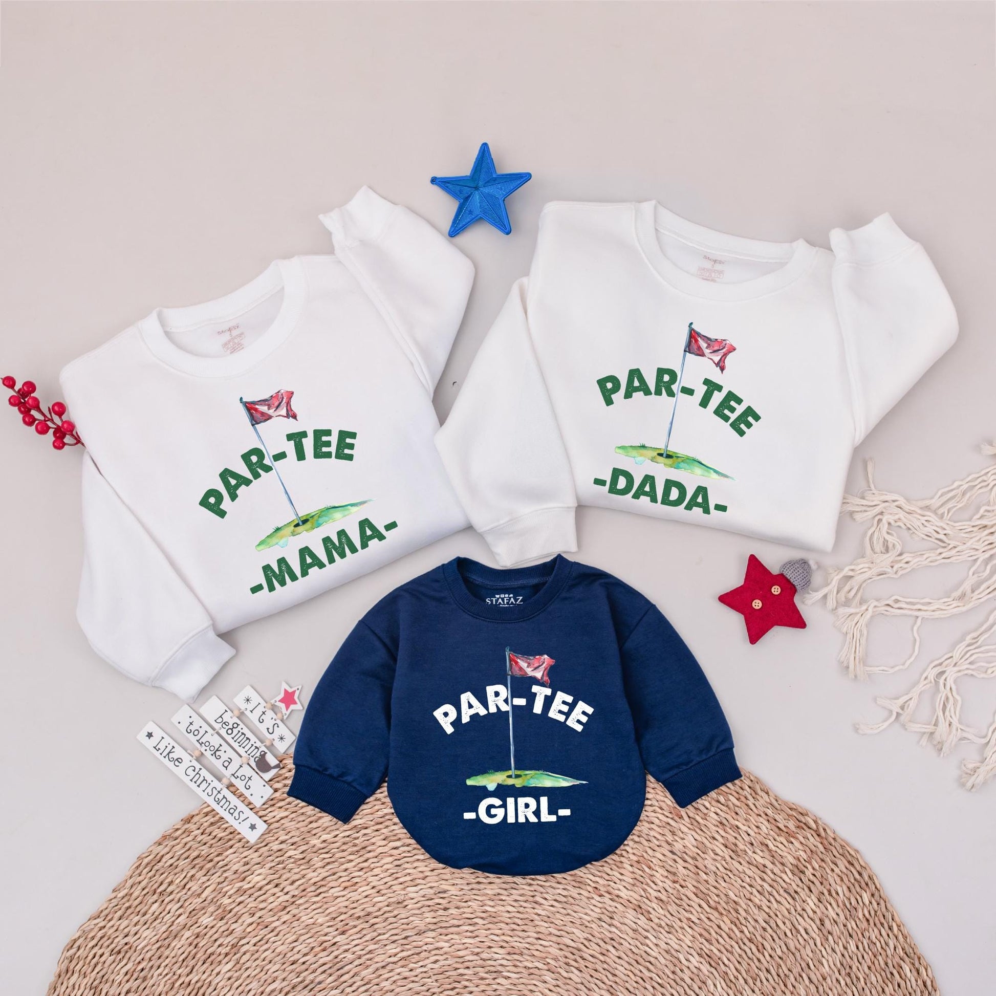 Personalized Golf Par-Tee Family Birthday Sweatshirts Mama Dada Girl Matching Outfits Fun Golf Green Hole-in-One Celebration