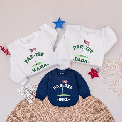 Personalized Golf Par-Tee Family Birthday Sweatshirts Mama Dada Girl Matching Outfits Fun Golf Green Hole-in-One Celebration