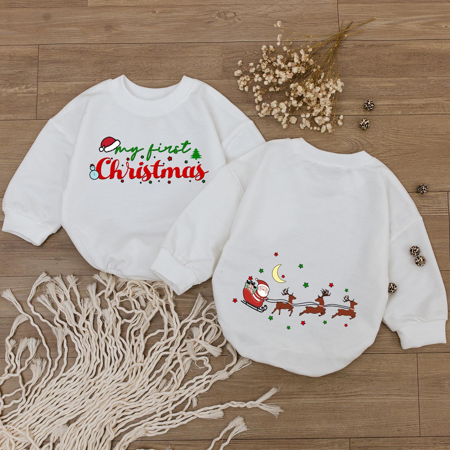 My First Christmas Baby Bodysuit Romper Outfit, Cute Santa & Reindeer Design, Holiday Baby Clothes, Festive Infant Outfit 1st Christmas Party 137