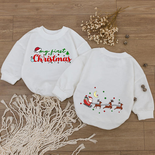 My First Christmas Baby Bodysuit Romper Outfit, Cute Santa & Reindeer Design, Holiday Baby Clothes, Festive Infant Outfit 1st Christmas Party 137