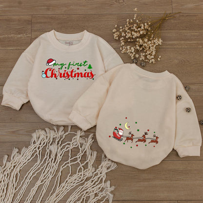 My First Christmas Baby Bodysuit Romper Outfit, Cute Santa & Reindeer Design, Holiday Baby Clothes, Festive Infant Outfit 1st Christmas Party 137