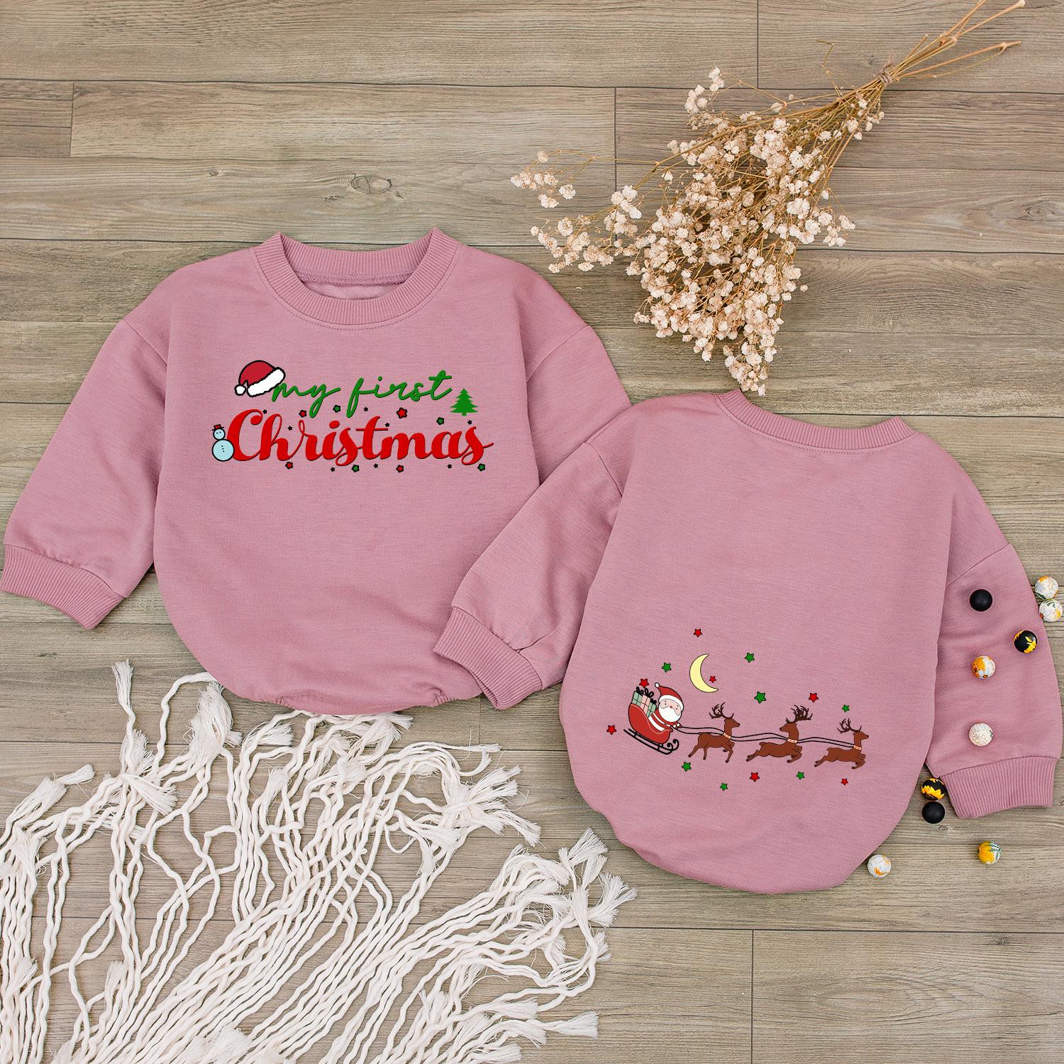 My First Christmas Baby Bodysuit Romper Outfit, Cute Santa & Reindeer Design, Holiday Baby Clothes, Festive Infant Outfit 1st Christmas Party 137