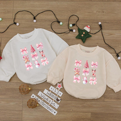 Cute Pink Christmas Girly Bow Gingerbread Man Baby Romper Toddler First Holiday Outfit