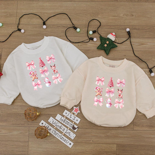 Cute Pink Christmas Girly Bow Gingerbread Man Baby Romper Toddler First Holiday Outfit