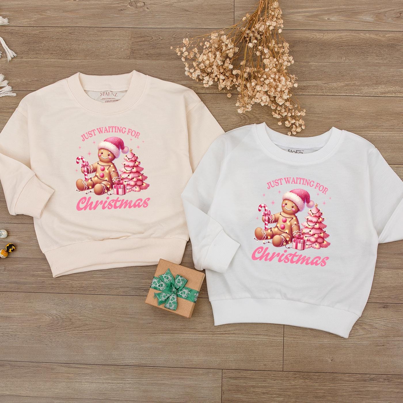 Just Waiting for Christmas Baby Romper, Pink Gingerbread Outfit for Baby Girl, Holiday Clothes Newborn, Festive Gift