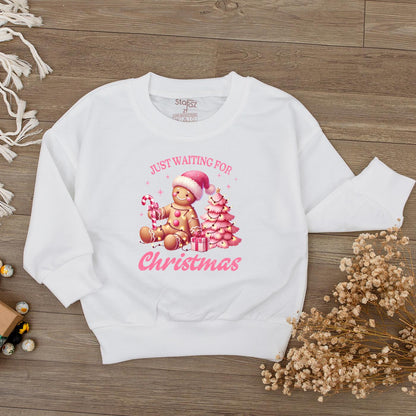 Just Waiting for Christmas Baby Romper, Pink Gingerbread Outfit for Baby Girl, Holiday Clothes Newborn, Festive Gift