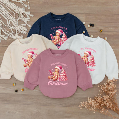 Just Waiting for Christmas Baby Romper, Pink Gingerbread Outfit for Baby Girl, Holiday Clothes Newborn, Festive Gift