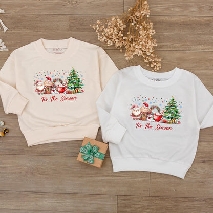 Tis The Season Christmas Romper: Cheerful Holiday Drinks & Characters Baby Sweatshirt Outfit, Cozy Christmas Clothes, Baby's First Christmas Gift 139